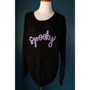 Haptic Black Embroidered Glitter Metallic Spooky Halloween Emo Chunky Sweater L